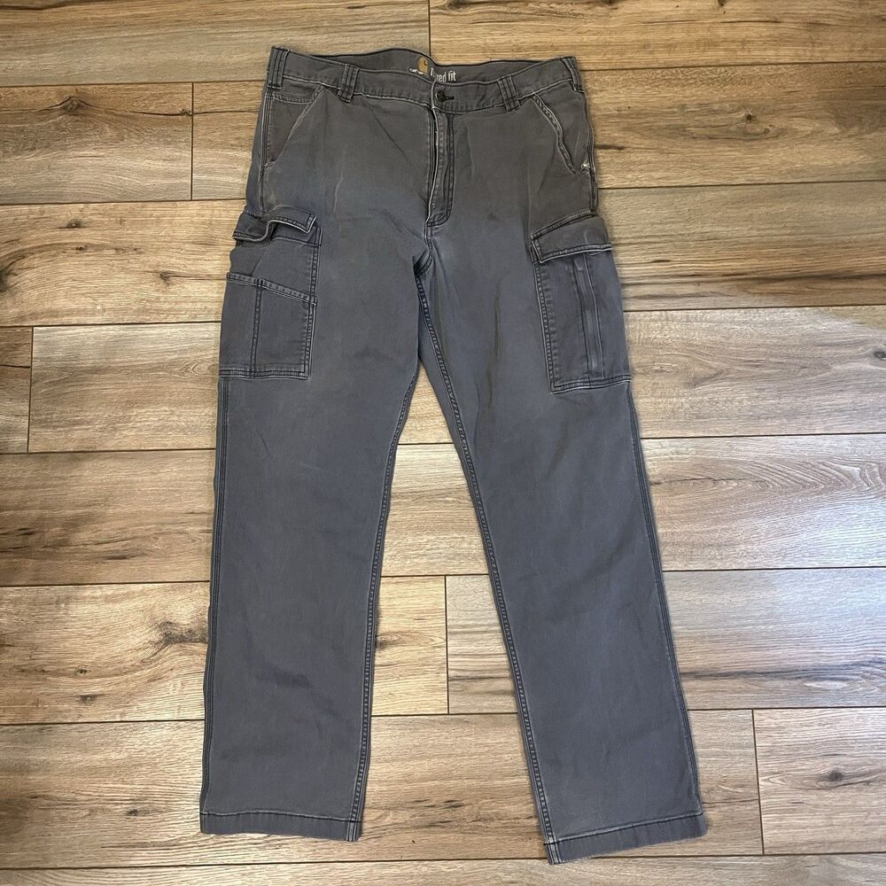 Carhartt Relaxed Fit Workwear Cargo Gray Canvas Utility Pants Sz 38x34 (38x32)
